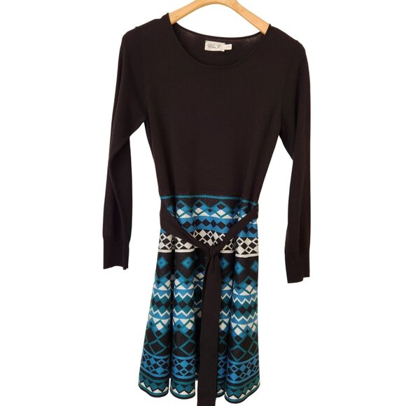 Eliza J Dresses & Skirts - Eliza J Sweater Dress Geometric Diamond Knit Fit & Flare Cozy Business Casual L